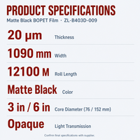 Film BOPET Noir Mat Ultra-Fin 20μm (B403D) - Film Anti-Lumière Sans Halogène Certifié SGS RoHS pour la Couverture de Laminés et de Plaques Signalétiques