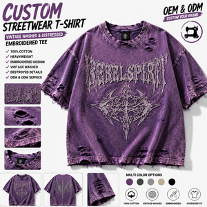 Camiseta Vintage Lavada y Desgastada con Bordado para Hombre, Estilo Urbano Oversize, Algodón Pesado, Logotipo Personalizado OEM ODM, Camiseta de Moda - Product Image 1