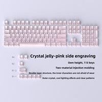 Cross-Border Spot Wholesale Crystal Jelly Powder Keycaps OEM Height Small Full Set 114 Keys PC Transparent Side-Engraved Keycaps