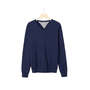 Pull-over col V pour homme, qualité supérieure, en coton 100 % GOTS respirant, à manches longues, tricoté, vente en gros - Product Image 1