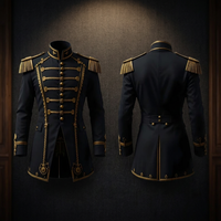 Veste uniforme en laine noire pour homme avec épaulettes brodées dorées, protection formelle, taille adulte