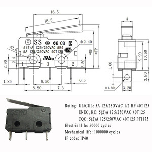 Mini <span class=keywords><strong>Micro</strong></span> chuyển đổi SPST chức năng với dài không gỉ LEVER <span class=keywords><strong>Micro</strong></span> chuyển đổi cho xe - Product Image 3
