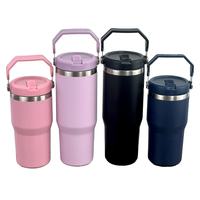 Gobelet de voyage isotherme portable en acier inoxydable 20oz 30oz avec poignée, tasse à café, bouteille d'eau avec couvercle à paille rabattable