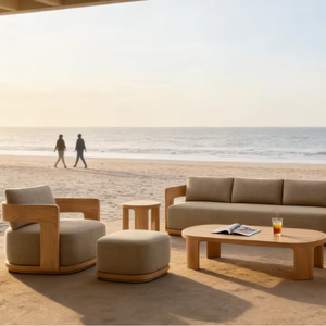 Juego de Sofás de Exterior Nórdicos de Aluminio y Teca al por Mayor, Muebles Resistentes a la Intemperie para <span class=keywords><strong>Terraza</strong></span> de Villa, Casa de Huéspedes, Solárium, Jardín y Hotel - Product Image 1