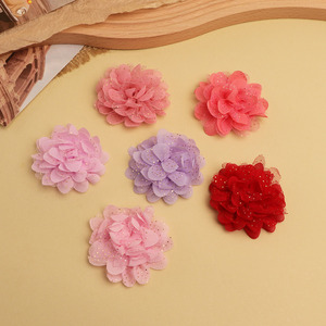 Fleur en mousseline de soie maillée 6 cm, faite à la main, pour accessoires de cheveux et vêtements, collection Printemps 2024, origine Jinhua - Product Image 2