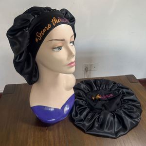 Bonnet de nuit en satin double couche à large bande élastique, grande taille, imprimé personnalisé, haute qualité, vente en gros - Product Image 1