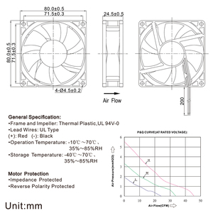 Ventilador de Refrigeración para Máquina Expendedora WDF 8025, 8025 mm, DC 12V, 0.08A, 2000 RPM, Rodamiento de Bolas, Baja Vibración, Ventilador Axial sin Escobillas - Product Image 6