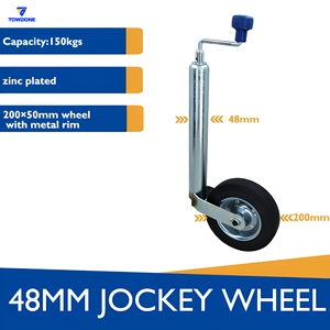 Nouvelle roue de remorque à pince de 48 mm homologuée CE, capacité de 150 kg, en acier zingué clair, avec roulement à billes et poignée à manivelle - Product Image 4