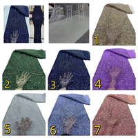 Tissu en dentelle à paillettes champagne, brodé de perles et de sequins, bleu marine, 100% polyester, écologique et léger, idéal pour les mariages