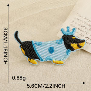 ホットセール新しい素敵な漫画ツイル生地素材自己接着バック小型ソーセージ犬刺繍Diyパッチステッカー - Product Image 3