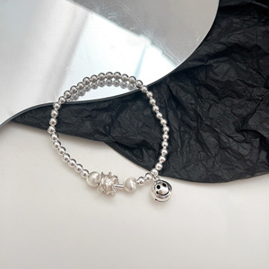 Yinruitai S925 Sterling Silver <b>Bracelet</b> Women Round <b>Beads</b> Cartoon Smile Charm Elastic Rope Fashion Jewelry Everyday Wear - Product Image 1
