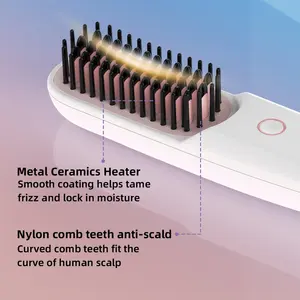 Custom High Quality Mch Rechargeable Negative Ion 6400mah Electric Cordless Wireless Hair Straightener Brush