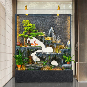 Fuente de cascada artificial con rocalla y luces LED para decoración interior y exterior, 110-230V, característica ecológica - Product Image 1