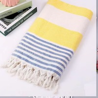 Factory Wholesale Cotton Beach Towel Striped Pattern with Modern Turkish and Tropical Style Embroidered Tassel Logo