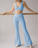 Ensemble de yoga personnalisé avec logo, pour femmes, 2 pièces, soutien-gorge de sport à col en V et dos croisé, leggings évasés à taille en V, tenue de sport pour la salle de gym