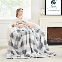 Couverture d'hiver ultra douce 100 % polyester tricotée réversible double face en sherpa, anti-boulochage, motif écossais gris, épaisse et moelleuse