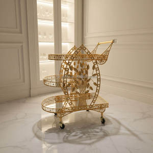 होटल परिवार के लिए इतालवी लक्जरी भोजन कार्ट मध्ययुगीन डिजाइन कला सोने की ट्रॉली गाड़ी - Product Image 4