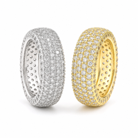 Luxuriöser 3-reihiger, vollbesetzter Dome-Ring mit breitem Band, Iced-Out runder Zirkonia, klobiger Statement-Ring für Herren und Damen – Großhandel