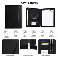 Portafolio de Cuero A4 con Cierre y Logotipo Personalizado, Organizador de Negocios, Bolsa para Documentos de PU Premium con Ranuras para Tarjetas y Portapapeles, Venta al Por Mayor OEM