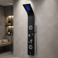Panneau de douche thermostatique carré en acier inoxydable chromé poli DMAN, système tour, mitigeur simple, 5 fonctions, multiples modes de pulvérisation