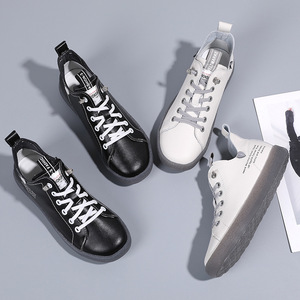 Nouvelles baskets plates en <span class=keywords><strong>cuir</strong></span> de vachette avec bande élastique, chaussures décontractées mi-montantes, petites chaussures blanches tendance pour femmes, chaussures d'automne pour femmes - Product Image 4