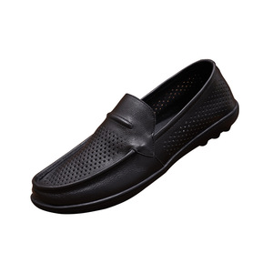 Aibuois Mocassins d'été en cuir respirant pour hommes, chaussures décontractées à bout rond et semelle souple - Product Image 4