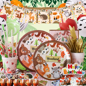 Kit <span class=keywords><strong>de</strong></span> <span class=keywords><strong>Vaisselle</strong></span> <span class=keywords><strong>Jetable</strong></span> et Ballons Thème <span class=keywords><strong>Animaux</strong></span> <span class=keywords><strong>de</strong></span> <span class=keywords><strong>la</strong></span> Forêt pour Baby Shower, Révélation du Sexe et Anniversaire (Assiettes, Gobelets, Serviettes) - Product Image 1