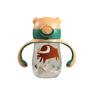 Gobelet à bec en PPSU avec paille, forme d'ours, pour bébé de 1 à 2 ans, vert, grand diamètre, corps droit - Product Image 1