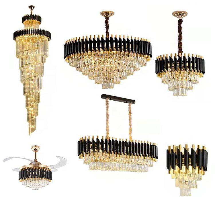 Подвесная люстра Nordic LED Crystal, современный потолочный светильник, подвесной светильник, черный и золотой, ресторан и гостиная, отель и ресторан, K9