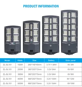 Bahçe yol Ip65 açık su geçirmez güneş ışığı ABS 100w 200w 300w 400w 500w hepsi bir Led güneş enerjili sokak ışığı