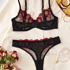 New Flower Mesh Perspective Embroidery <b>Sexy</b> and Comfortable Underwear <b>Set</b> Two Piece Women's Clothing - Product Image 4