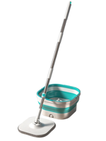 Serpillère télescopique manuelle mains libres en microfibre avec essoreuse intégrée, manche en acier inoxydable, tête pivotante rotative et panier de séparation en plastique
