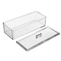 Boîte de rangement en plastique de bureau transparente anti-poussière, capacité de 1L, pour ordinateur portable, notes adhésives, graines, bijoux, papeterie, stylo, coton-tige