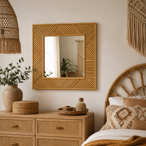 Handwoven Rattan Wall <b>Mirror</b> Bohemian Decorative <b>Mirror</b> for Bedroom Living Room and Coastal Home Decor - Product Image 6