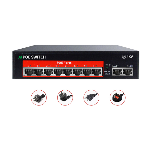 8 Ports 10/100Mbps Dual SFP Unmanaged POE Switch with 802.3at/af Network Switches AI
