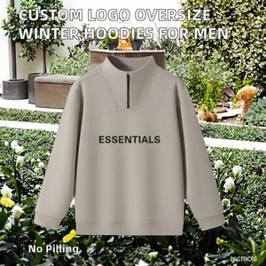 Sweat-shirts amples et doux pour hommes, anti-boulochage, avec logo personnalisé, col zippé, collection automne-hiver, vente en gros OEM&ODM - Product Image 2