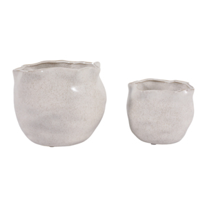 Vasi in ceramica con bordo ondulato rotondo per piante da interno ed esterno, set di due vasi decorativi da giardino - Product Image 1