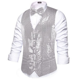 Hi-Tie Gilet da Uomo Slim Fit in Paillettes con Scollo a V Dorato Lucido per Feste di Natale Elegante <span class=keywords><strong>Panciotto</strong></span> con <span class=keywords><strong>Papillon</strong></span> Set 2 Pezzi - Product Image 4