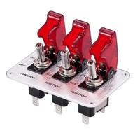 Panneau d'interrupteurs d'allumage pour voiture de course 3 voies DC12V avec LED rouge, couvercle de sécurité rabattable, interrupteurs à bascule en métal, panneau en aluminium