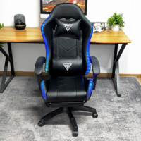 Chaise de jeu ergonomique avec éclairage LED RGB, chaise d'ordinateur de style course en cuir PU, chaise pivotante inclinable pour salle de jeux