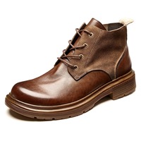 Bottes courtes pour hommes en cuir véritable, style britannique, basses, pour moto, travail, extérieur, automne-hiver, avec semelle en caoutchouc