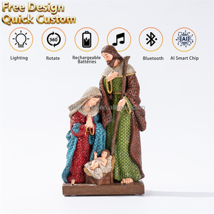 Figurine de la Nativité en résine peinte à la main avec texture tissée, décoration de table festive de Noël, ornement de village de Noël - Product Image 2