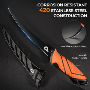 سكين فيليه للصيد الأكثر مبيعًا مقاس 7 بوصات من الفولاذ المقاوم للصدأ 420 مطلي بطبقة مضادة للصدأ، شفرة حادة ومقبض مانع للانزلاق مع إمكانية وضع شعار مخصص - Product Image 2