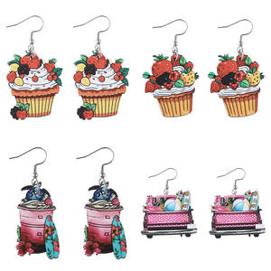 Boucles d'oreilles tendance 2025 en alliage, motif géométrique crème glacée aux fruits (fraise, framboise, mûre), hypoallergéniques, pour femme - Product Image 6