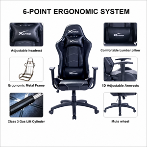 <span class=keywords><strong>Silla</strong></span> de juego giratoria personalizada OEM con función de refrigeración de cuero negro y marco de metal para corredores y jugadores - Product Image 3