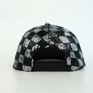 TCAP China Custom Snapback <b>Cap</b> High Quality Sequin <b>Camo</b> Black White Checkerboard 3D Puff Embroidery Linen Visor New Style Hat - Product Image 5