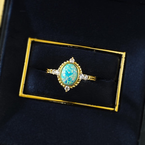 Vendita calda S925 anello di lusso in argento placcato oro magico gioielli speciali con sogno blu opale taglio ovale stile <span class=keywords><strong>palazzo</strong></span> <span class=keywords><strong>diamante</strong></span> - Product Image 1