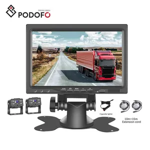 Podofo AHD araba dikiz kamera kiti 7 "araba monitör + 4 Pin 10M + 15M Video kablosu kamyon otobüs RV için ağır iş makinesi 9-36V