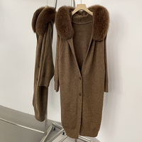 OFTBUY hiver femmes manteau réel fourrure de renard à capuche pull tricoté Long épais chaud Cardigan décontracté élégant survêtements Streetwears