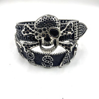 Ceinture unisexe tendance en alliage PU faite à la main avec boucle tête de mort en strass, style western cowboy et cowgirl, ornée de cristaux
